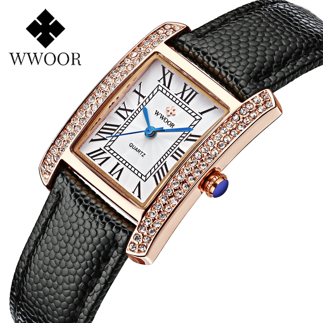 

WWOOR Fashion Women Watches Elegant Diamond Ladies Dress Watch For Women Leather Waterproof Quartz Wristwatches Relogio Feminino