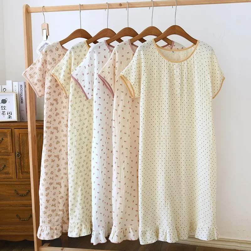 Fresh Simple Sweet Night Dress Women 100% Cotton Crepe Short Sleeve Indoor Sleepwear Women Sleepdress Large Size
Fresh Simple Sweet Night Dress Women 100% Cotton Crepe Short Sleeve Indoor Sleepwear Women Sleepdress Large Size