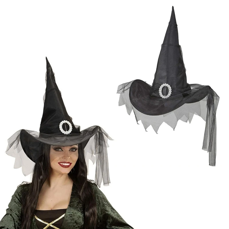 

Women Costume Witch Hat Halloween Party Headwear Wide Brim Wizard Hat Adult Role Play Festival Carnival Cosplay Photo Props