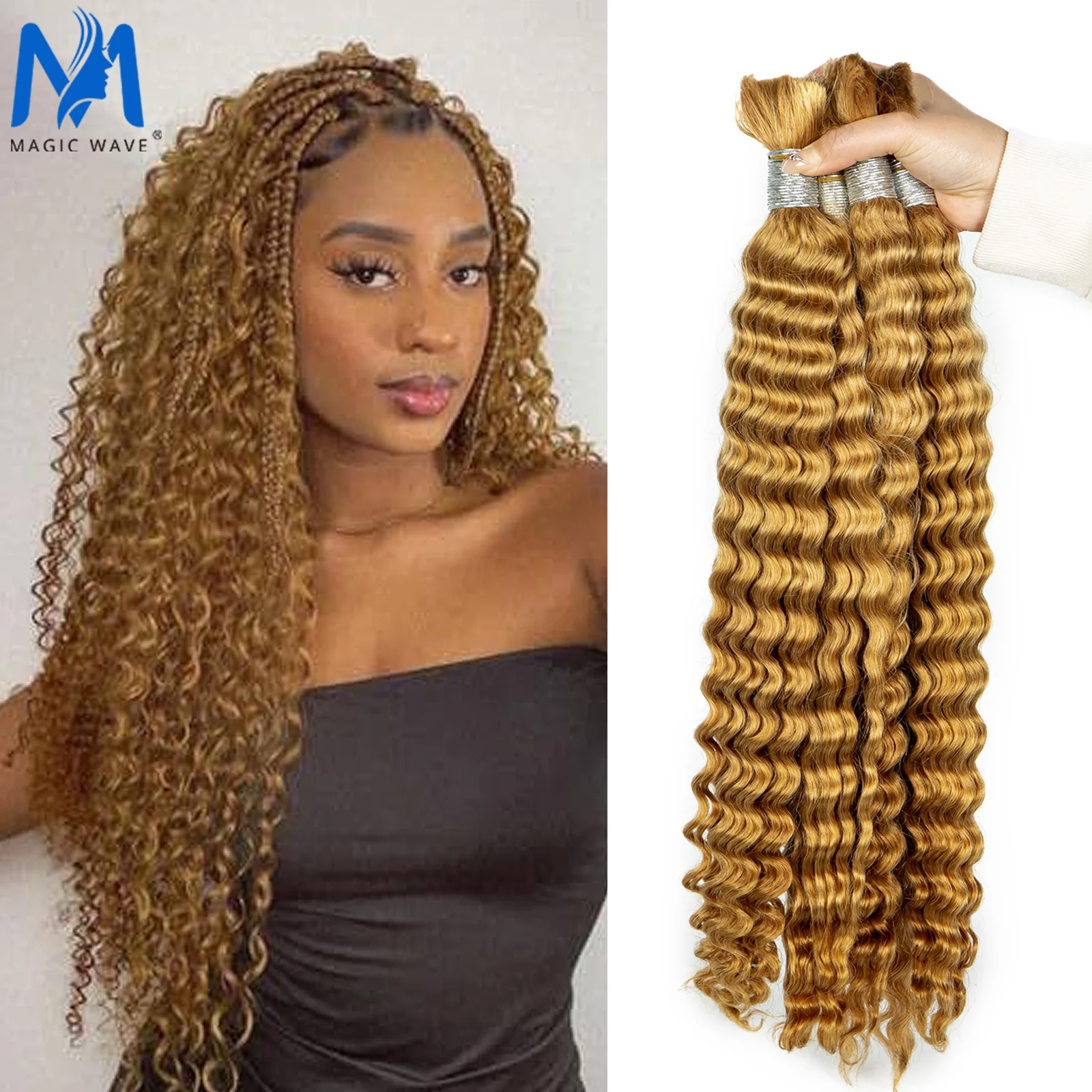 

Blonde Deep Wave Human Hair Bulk 100% Virgin Human Hair for Braiding Curly Human Hair Bulk Bundles No Weft Extensions Hair Bulk