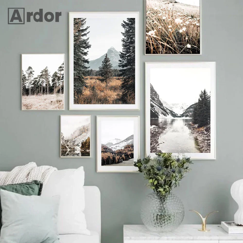 

Mountain Pine Tree Poster Forest Rivers Wall Art Canvas Painting Natural Scenery Print Nordic Pictures Living Room Home Decor