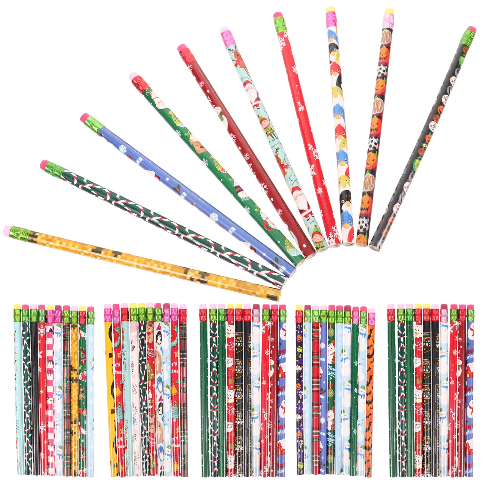 

Christmas Writing Pencils with Erasers Adorable Students Cartoon Painting Pencils Stationery for School Random Color