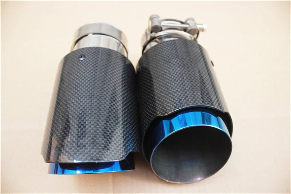 

Car Glossy Carbon Fiber Muffler Tip Exhaust System Pipe Mufflers Nozzle Universal Straight Stainless Blue For Akrapovic