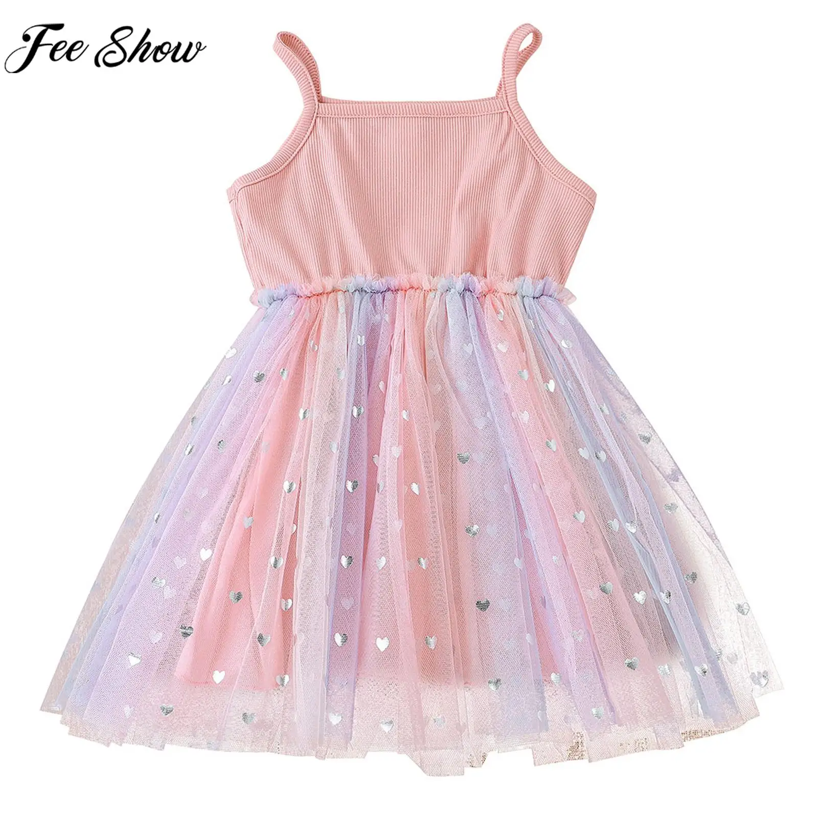 

Toddler Girls Summer Casual Dress Sleeveless Sequin Preppy StyleMesh Tutu Suspenders Dresses for Birthday Party Daily Vacation