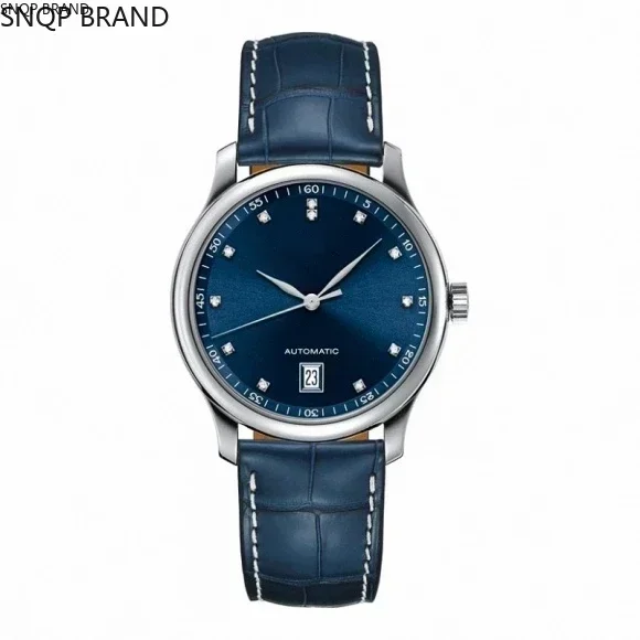 

Роскошные новые мужские часы ручной работы с календарем автоматические механические часы из нержавеющей стали черные синие кожаные бриллианты с датой