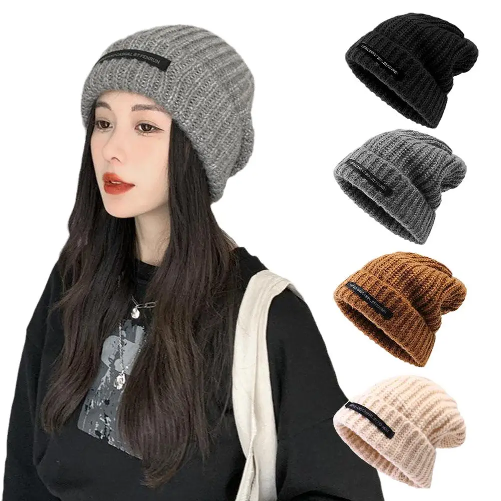 

Versatile Solid Color Woolen Knit Beanie Hat For Women Fashionable And Warm Winter Bonnet Autumn Skull Cap For Ladies L1f7
