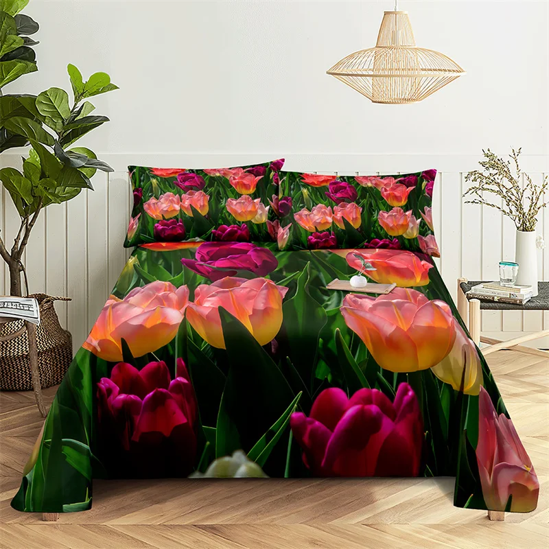 

Home Bedsheets Tulip Leaves Single Bedsheet Fashion Design Flowers Sheets Queen Size Bed Sheets Set Bed Sheets and Pillowcases
