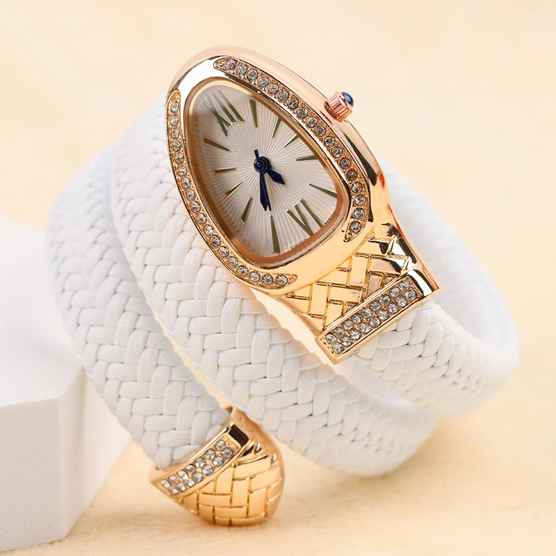 

New Snake Shaped Leather Fashion Creativity Personalized Quartz Women's Diamond Watch Strap Bracelet Wristwatch