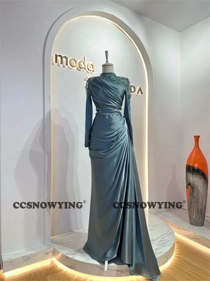 Long Sleeve Hijab Muslim Evening Dresses Islamic Satin Appliques Beaded Formal Party Gown Arabic Dubai Women Robes De Soirée
Long Sleeve Hijab Muslim Evening Dresses Islamic Satin Appliques Beaded Formal Party Gown Arabic Dubai Women Robes De Soirée
