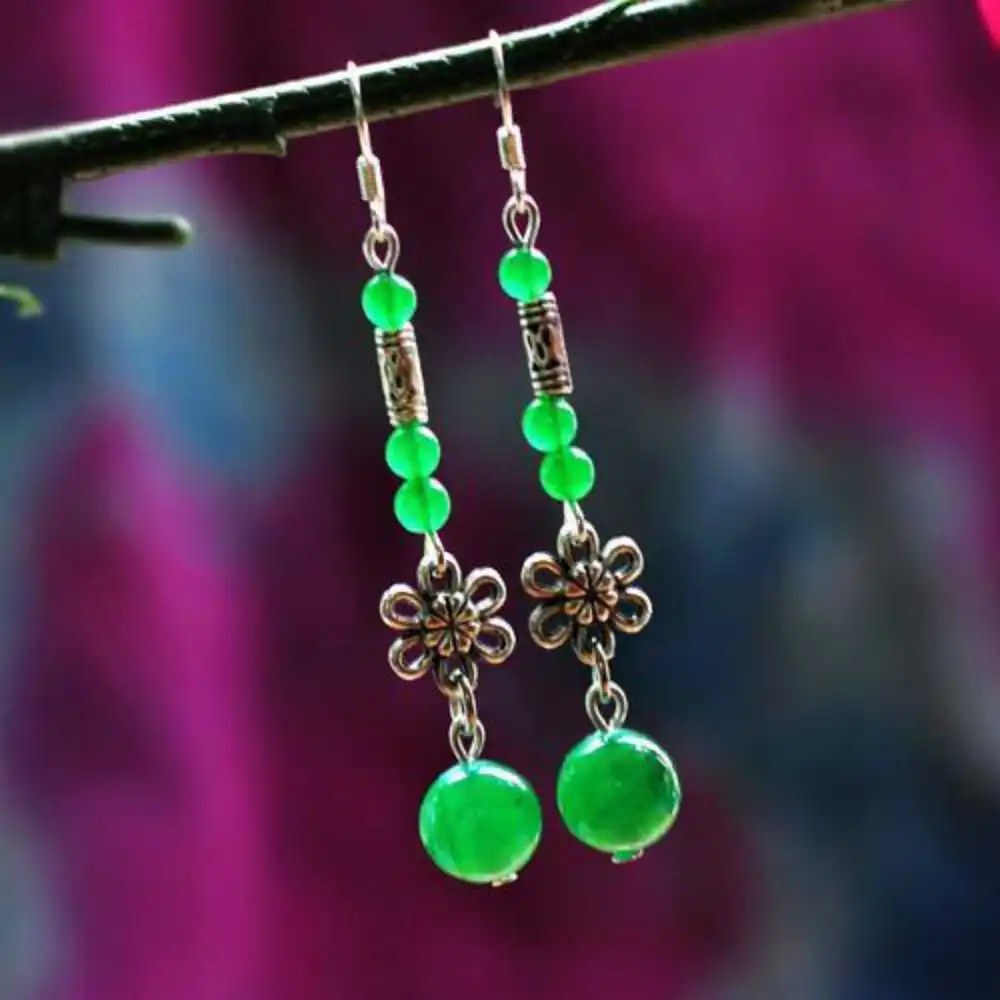 

Women's Green chalcedony drop dangle earrings gemstone stone Easter Halloween Mother's Day VALENTINE'S DAY Wedding Party Fashion