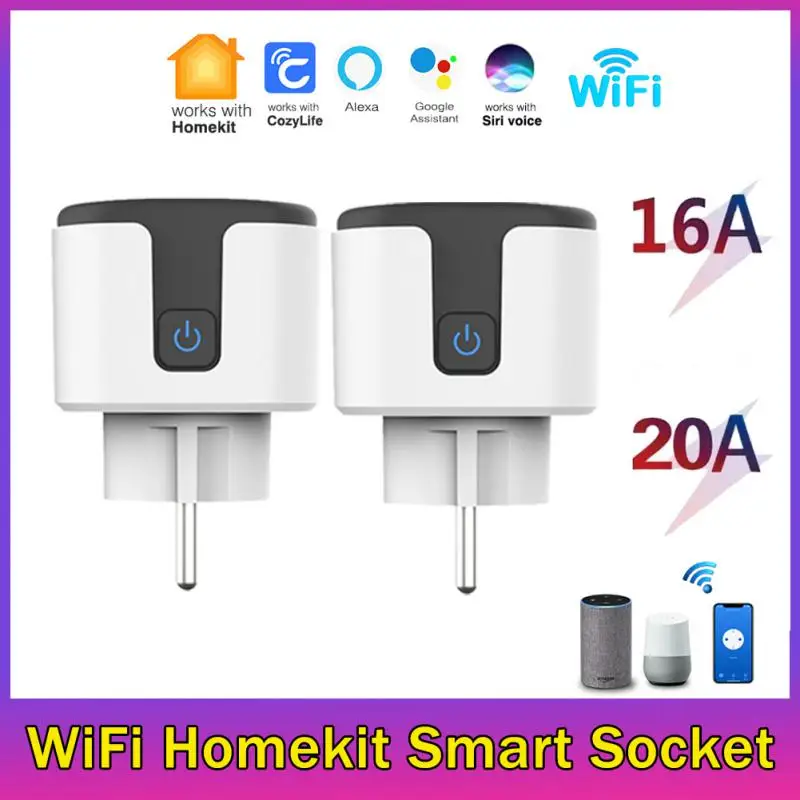 

WiFi Homekit Smart Socket WiFi EU Plug 16A/20A With Power Monitoring Timer Home Outlet Via Google Alice SmartThings Siri Alexa