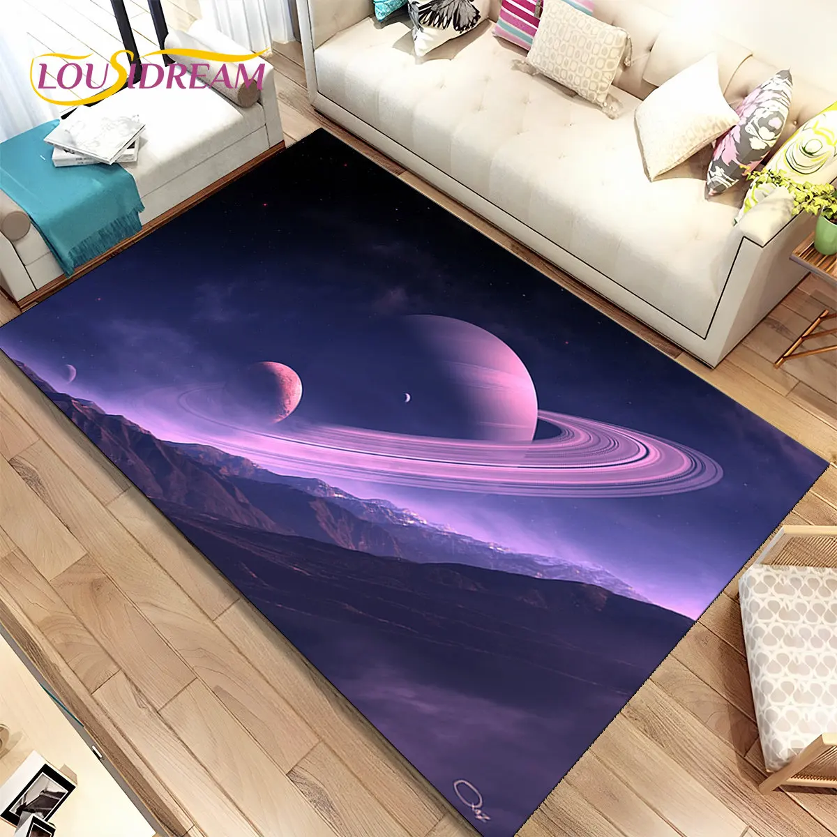 

3D Space Fixed Stars Galaxy Earth Area Rug,Carpet Rug for Home Living Room Bedroom Sofa Doormat Decor,Kids Non-slip Floor Mat HD