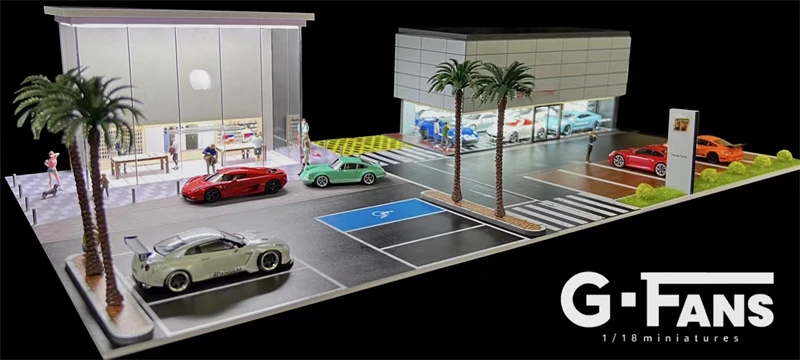 

G-FANS Model 1:64 Led Light Diorama Por store Car Centre Building w/Parking