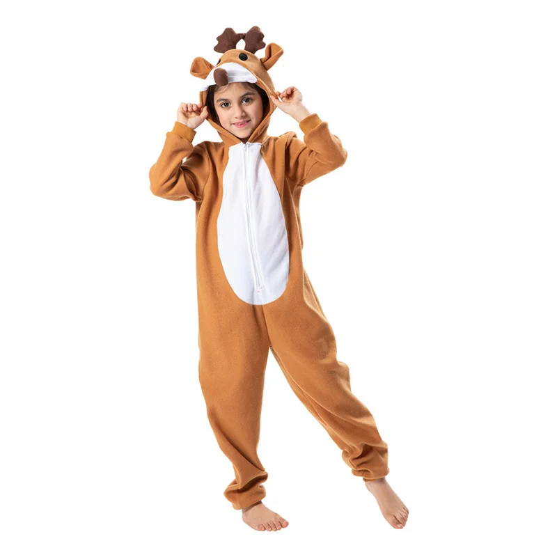 

Пижама-кигуруми в виде рождественского оленя, детские комбинезоны в виде животных, одежда для сна для мальчиков и девочек, пижамы, ночная рубашка в стиле аниме с капюшоном для косплея
