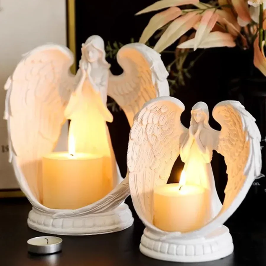 

Outdoor Party Candle Holder Birthday Wedding European Candle Holder Unique Resin Romantic White Angel Porta Velas Room Decor
