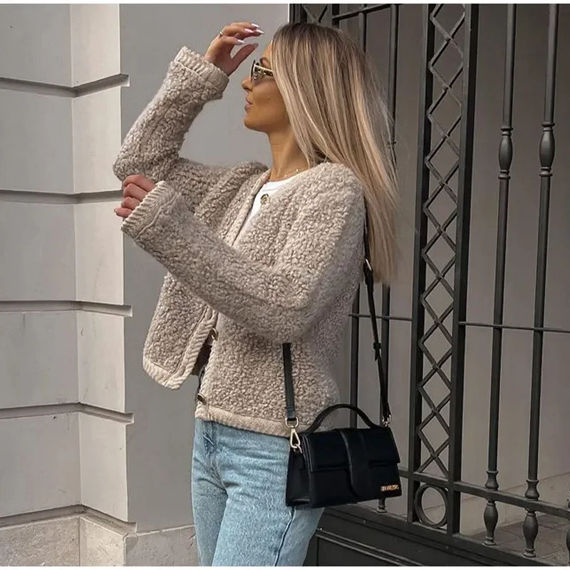 Lamb Wool Women Coat O-neck Long Sleeve Single Breasted Female Short Jacket, Autumn Winter Fashion, Loose Lady Outwear 19 Mallzona S4149c1145f224cef9a6e898f7129165ed Lamb Wool Women Coat O-neck Long Sleeve Single Breasted Female Short Jacket, Autumn Winter Fashion, Loose Lady Outwear Mallzona