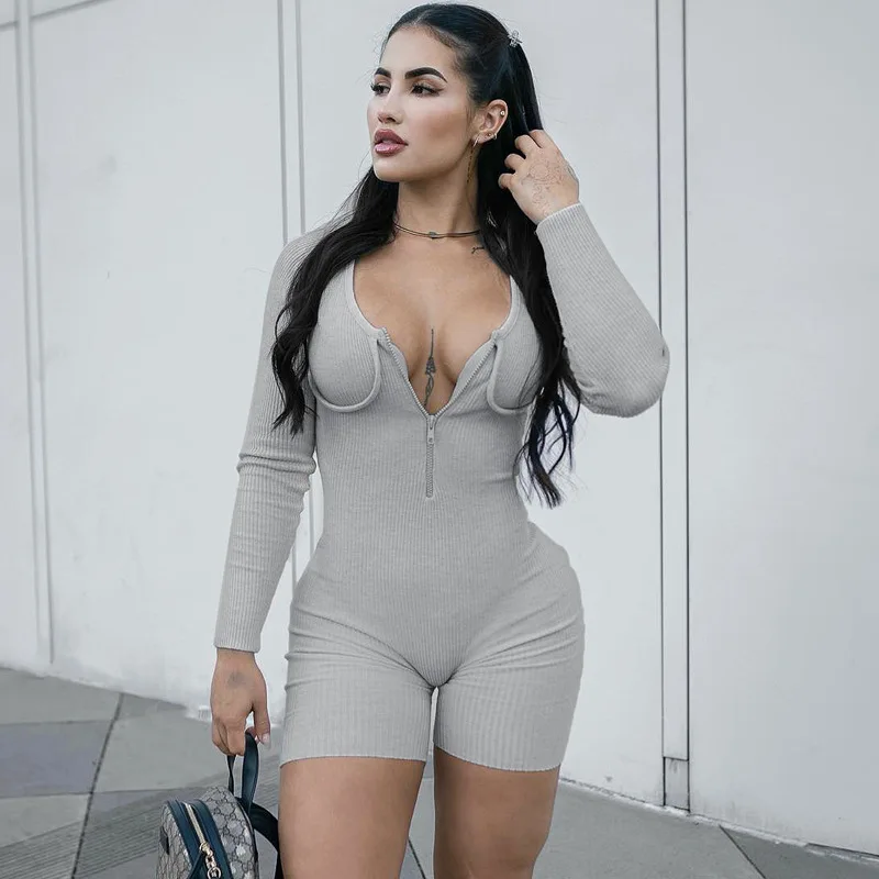 Lounge Wear Grey Knitted Playsuit Romper Sexy Zipper V Neck Long Sleeve Shorts Skinny Sporty Jumpsuit Casual One-piece Y2K
Lounge Wear Grey Knitted Playsuit Romper Sexy Zipper V Neck Long Sleeve Shorts Skinny Sporty Jumpsuit Casual One-piece Y2K