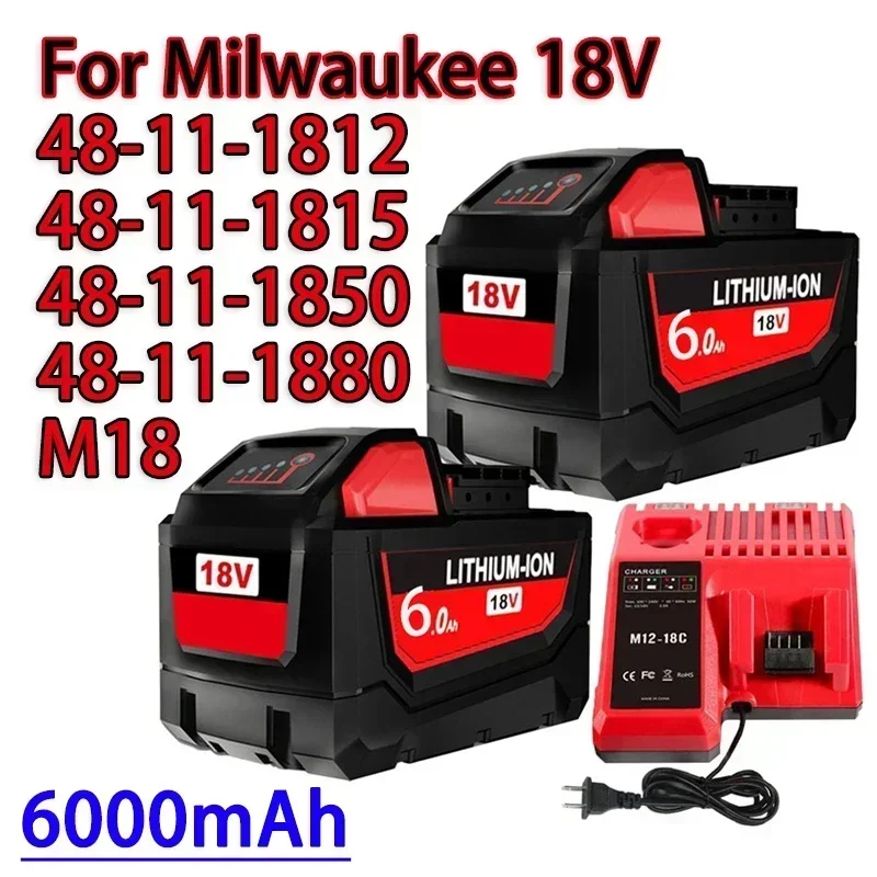 18V For Milwaukee M18 Battery M18B6 XC 6.0Ah Li-Ion 48-11-1860 48-11-1852 48-11-1850 48-11-1840 Cordless Power Tool 18V Charger
18V For Milwaukee M18 Battery M18B6 XC 6.0Ah Li-Ion 48-11-1860 48-11-1852 48-11-1850 48-11-1840 Cordless Power Tool 18V Charger