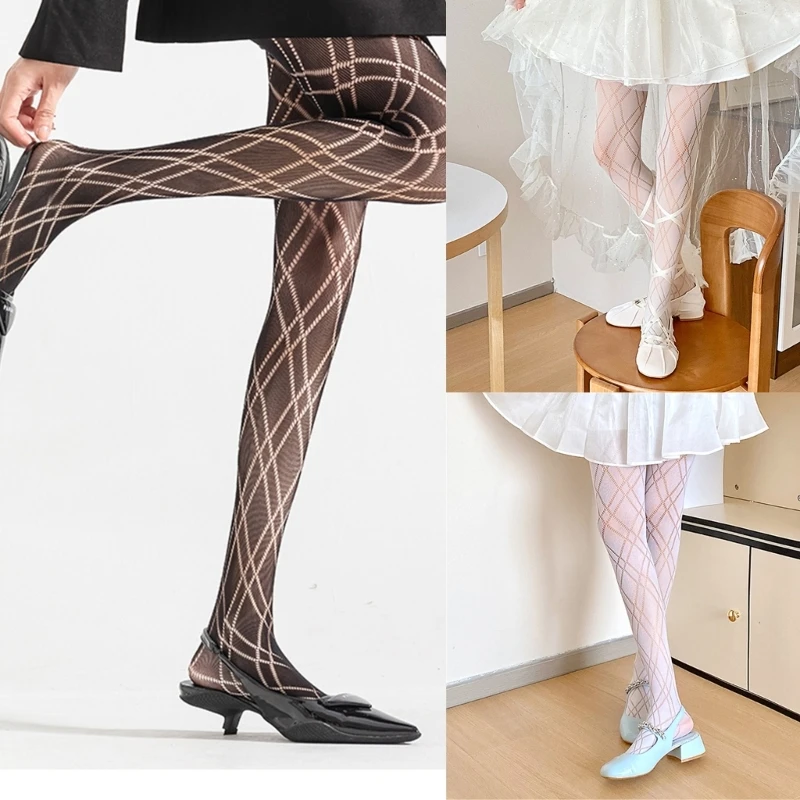 

Florals Patterned Tights Fishnet Stockings Summer Diamond Sheer Pantyhose Tights