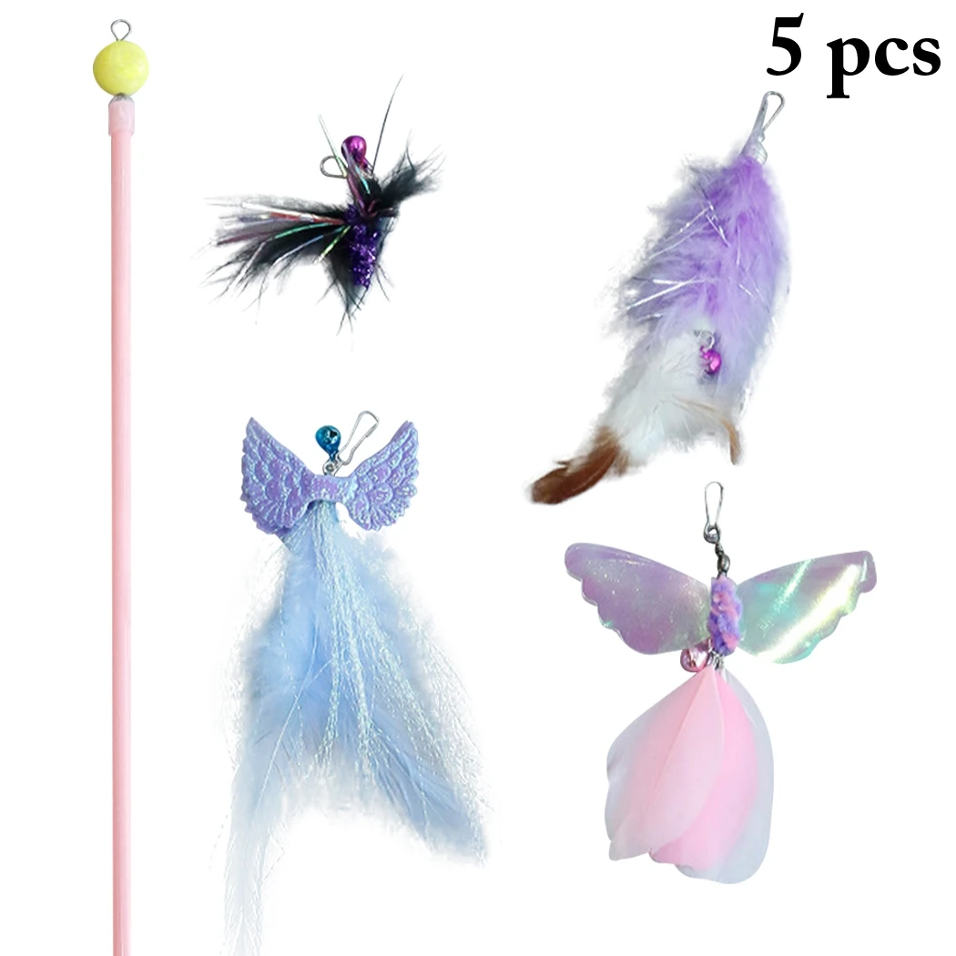 

4PCS Replacement Cat Feather Toy Set Cat Feather Bell Teaser Wand Toy For Kitten Cat Having Fun Exercise Playing With The Stick