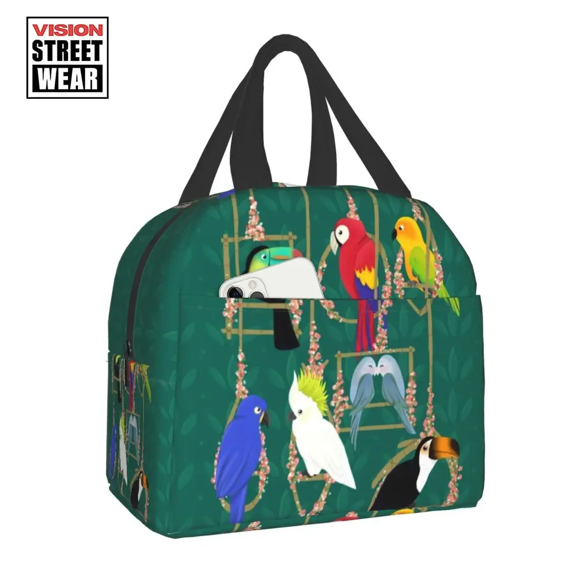 

Новинка 2023, сумка для ланча с изображением тропического отдыха, попугая, птиц, переносной холодильник, теплоизолированный Ланч-бокс, детская школьная сумка-тоут, сумка для хранения пикника