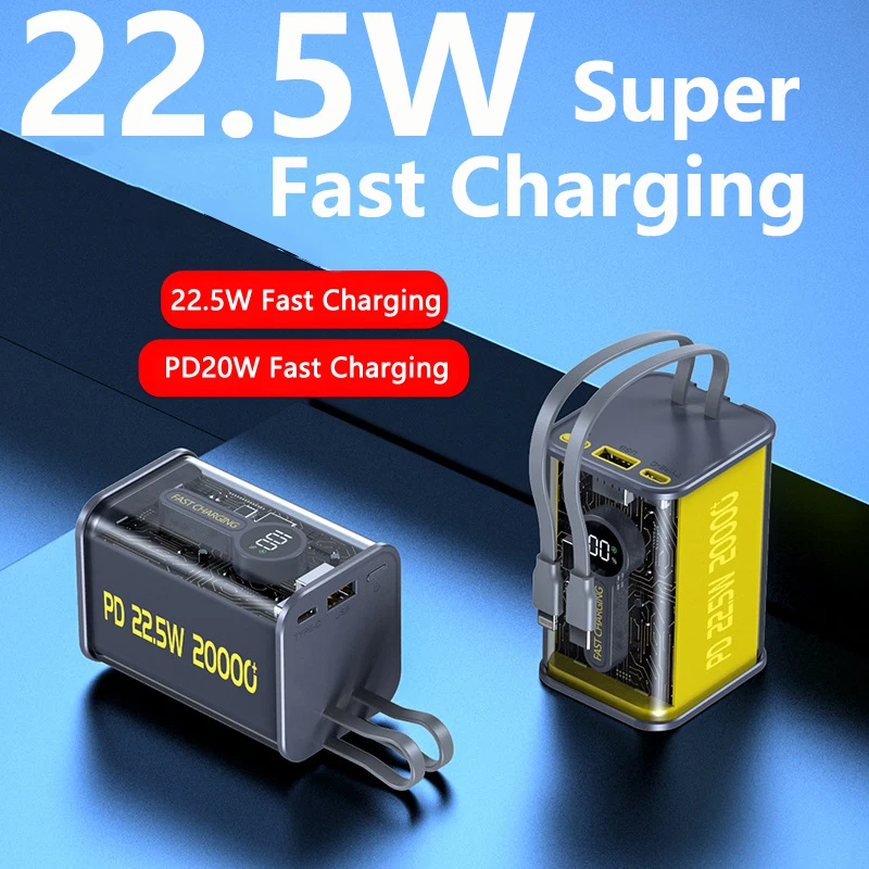 Transparent Power Bank 20000mAh Built in Cable PD 20W/22.5W Fast Charging for Huawei P40 Powerbank For iPhone 14 Xiaomi Samsung
Transparent Power Bank 20000mAh Built in Cable PD 20W/22.5W Fast Charging for Huawei P40 Powerbank For iPhone 14 Xiaomi Samsung