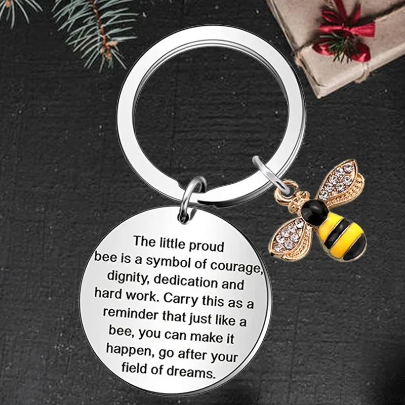 

Cute Thank You Teacher Gifts Keychain Honey Bee Key chain Keyring Holder the little proud bee is a symbol of courage