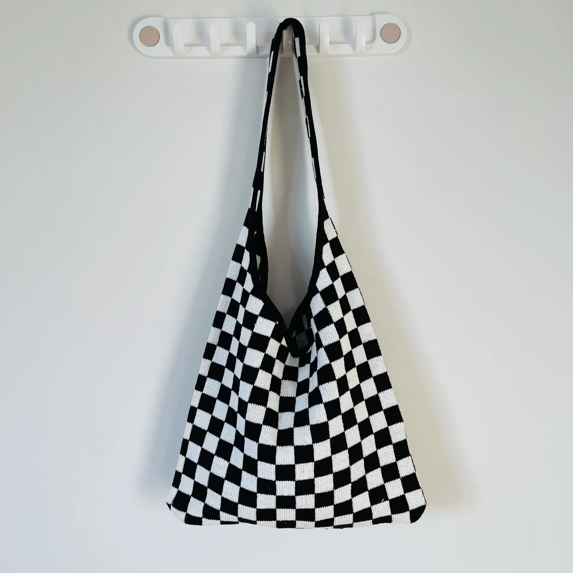 Knit Handwoven Black and White Checkerboard Shoulder Eco Bag Plaid Long Strap Retro Vintage Fashion French Minimalism Style Tote
Knit Handwoven Black and White Checkerboard Shoulder Eco Bag Plaid Long Strap Retro Vintage Fashion French Minimalism Style Tote