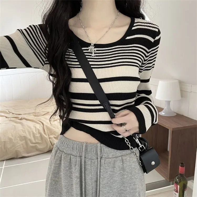 Striped T-shirt Knitwear Sweater Women's Spring and Autumn Thin Long-sleeved Versatile Slim Underneath Chic Top
Striped T-shirt Knitwear Sweater Women's Spring and Autumn Thin Long-sleeved Versatile Slim Underneath Chic Top