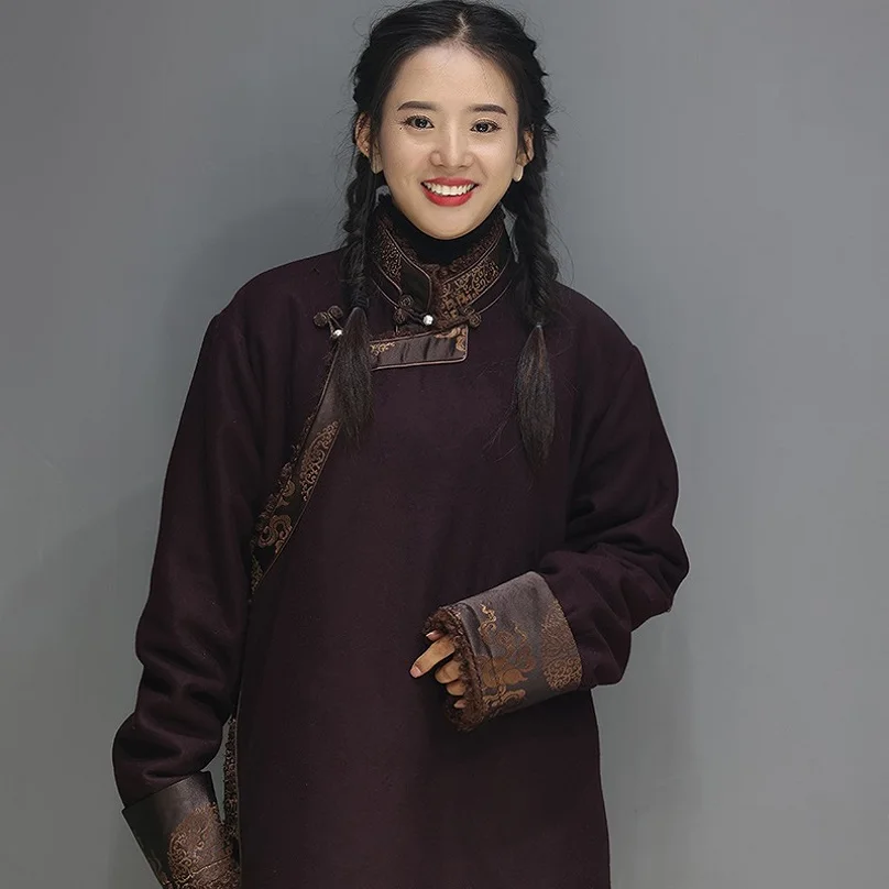 

Quality Ethnic Clothing Men's Winter Lhasa Noble Jacket Plush Tibetan Top Costume Traditional Tibet Trend Cotton Coat for Women