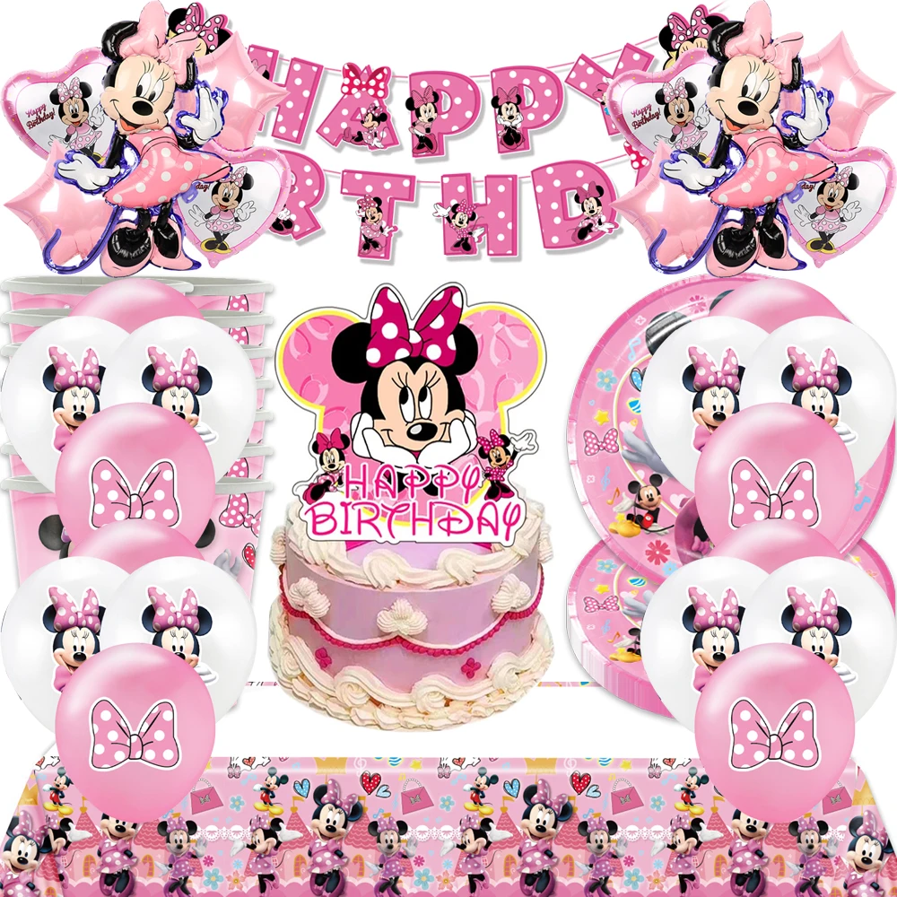

Disney тема Минни Мауса, подарки, сумки, воздушные шары, подставка для кексов, салфетки для вечеринки в честь Дня рождения, украшение, круглая баннер