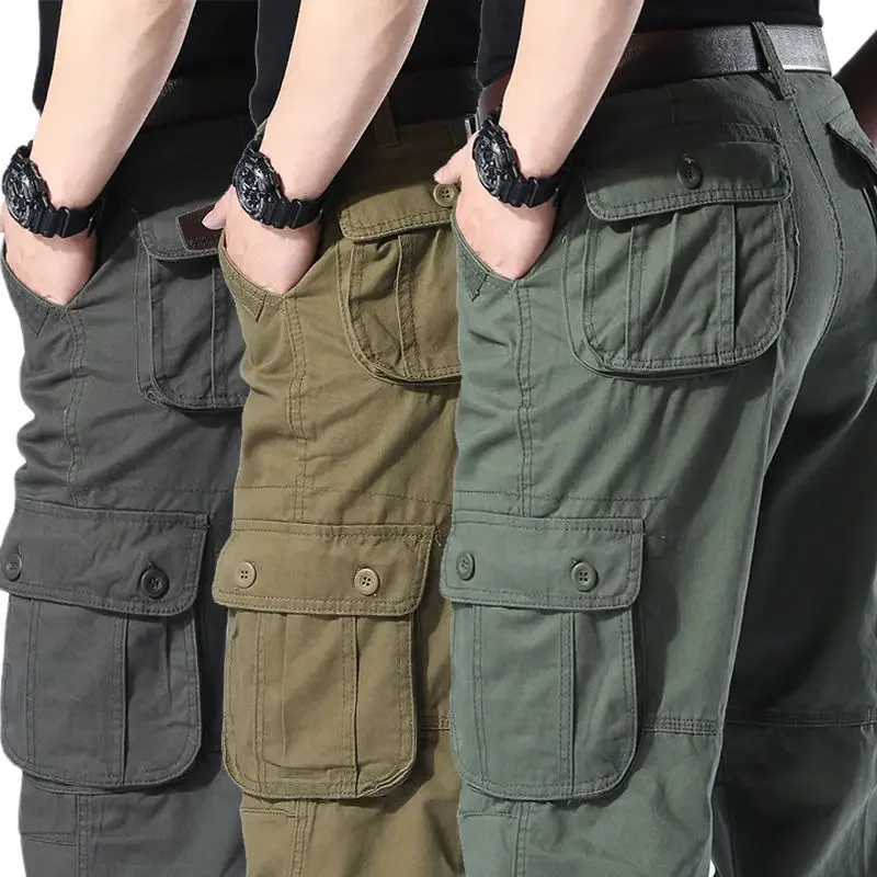 

2023 мужские брюки-карго, тактические хлопковые комбинезоны с несколькими карманами, боевые свободные брюки-слаксы, мужские армейские прямые рабочие брюки в стиле милитари
