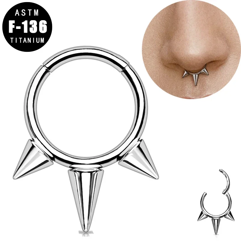 

ASTM F136 Titanium Spikes Nose Ring Hinged Segment Hoop Rings for Women Girl Septum Clicker Ear Helix Earrings Piercing Jewelry