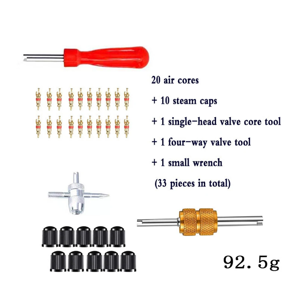 

Removes And Install Valves Cores Valve Stem Install Tools Valve Core 10 Steam Cover 20 Air Cores 33pcs Accessories