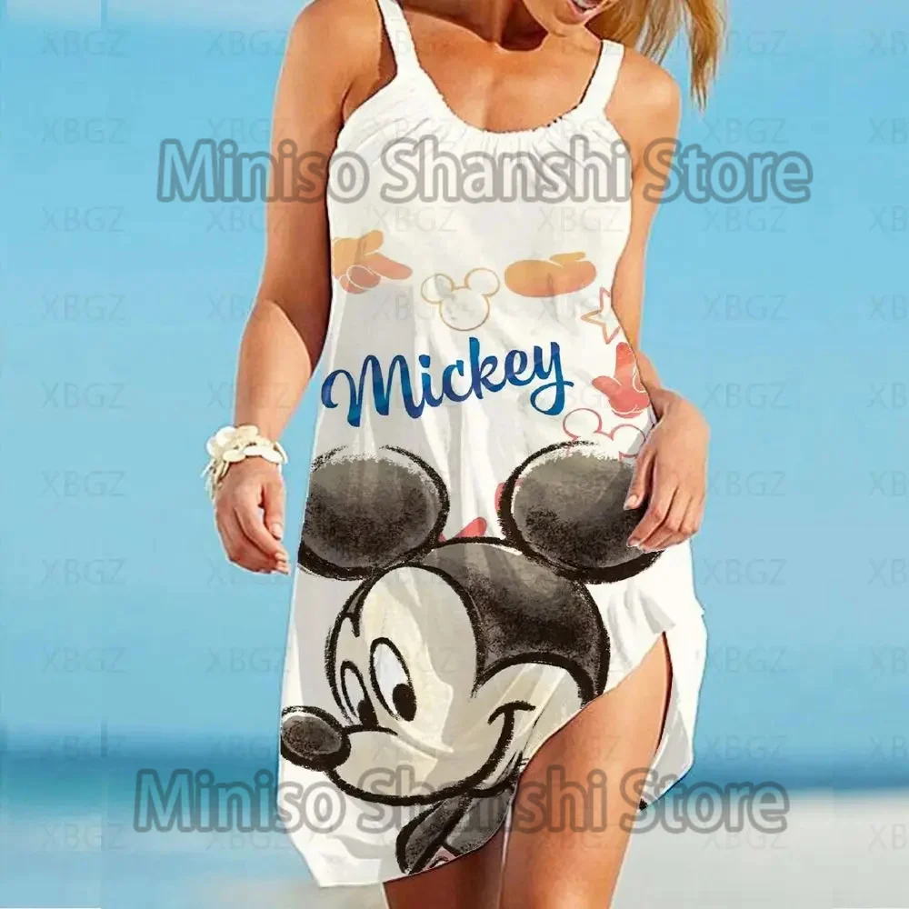 

2024 Fashion Summer Disney Minnie Mickey Mouse Women's Dress 3D Printed Sleeveless Summer Casual Sexy Dress Loose Kawaii Dress