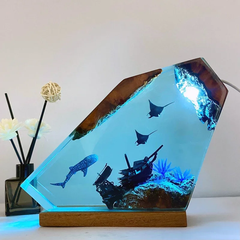 

Фотообои с изображением организма Морского Пейзажа, настольная искусственная декоративная лампа с изображением акулы, затонувшегося корабля, настольная лампа с USB-зарядкой