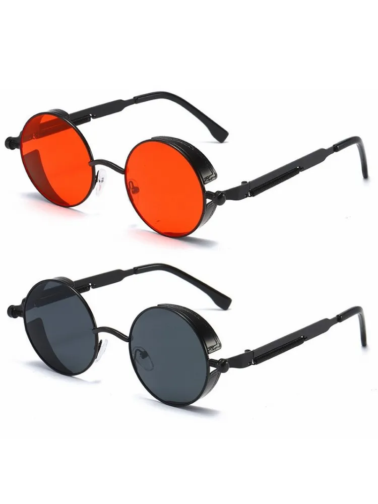 

Солнцезащитные очки в металлической оправе для мужчин и женщин, модные круглые брендовые дизайнерские винтажные солнечные очки в стиле стимпанк, с коробкой