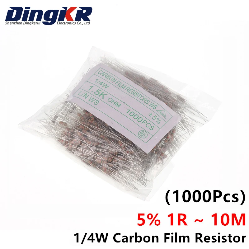 

1000pcs 1/4W Carbon Film Resistor 5% 0R 10R 100R 220R 330R 1K 2.2K 3.3K 4.7K 10K 22K 47K 100K 1M 0 10 100 220 330 1R ~ 10M ohm