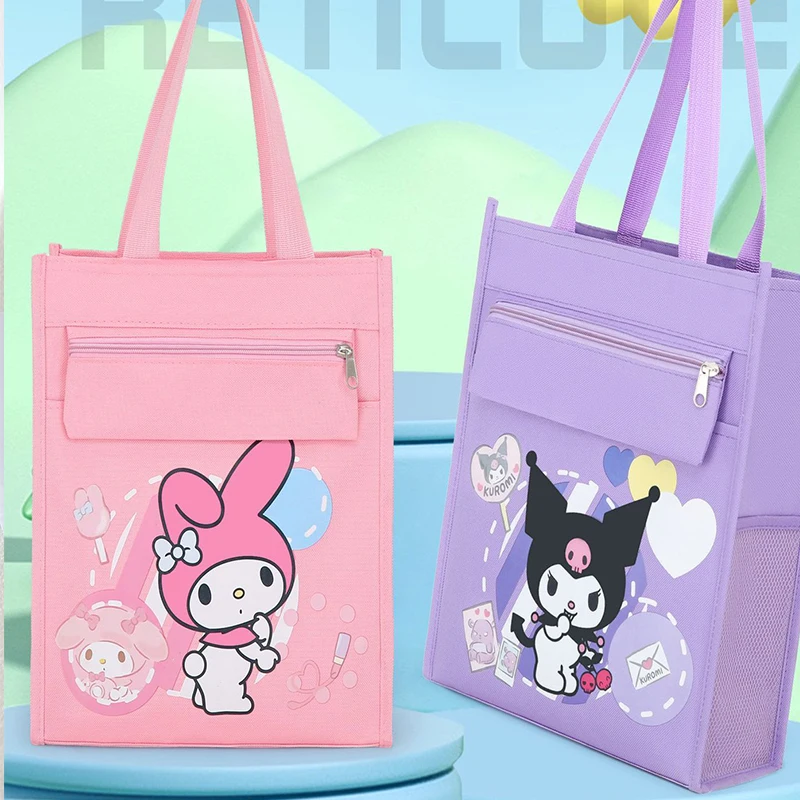 

Sanrio My Melody Kuromi Anime Kawaii School Book Bag Cute Cartoon Cinnamoroll Canvas Children Tote Handbag Lovely Toys for Kids