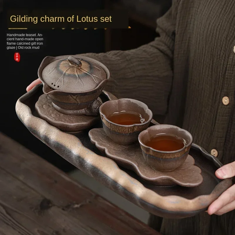 

Gilded Charm of Lotus Teaware Set Porcelain Kung Fu Tea Set Pot Dry Tea-Making Sets Ceramic Tea Set Tea Set Chinese Gaiwan