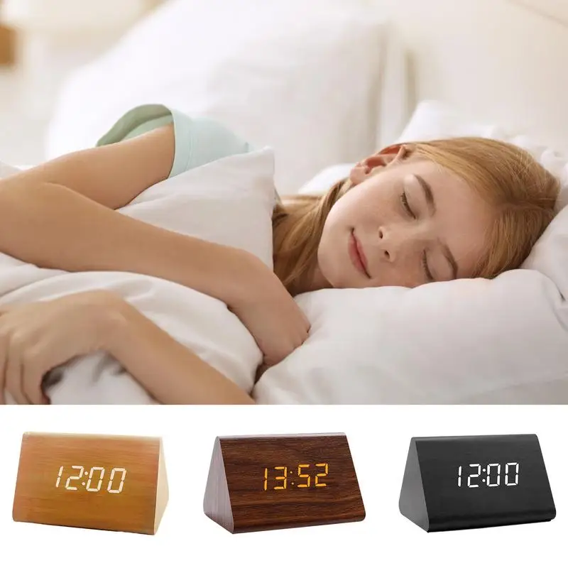 

Digital Clock LED Wooden Alarm Clock Table Sound Control Electronic Clocks Desktop USB/AAA Powered Desperadoes Home Table Decor