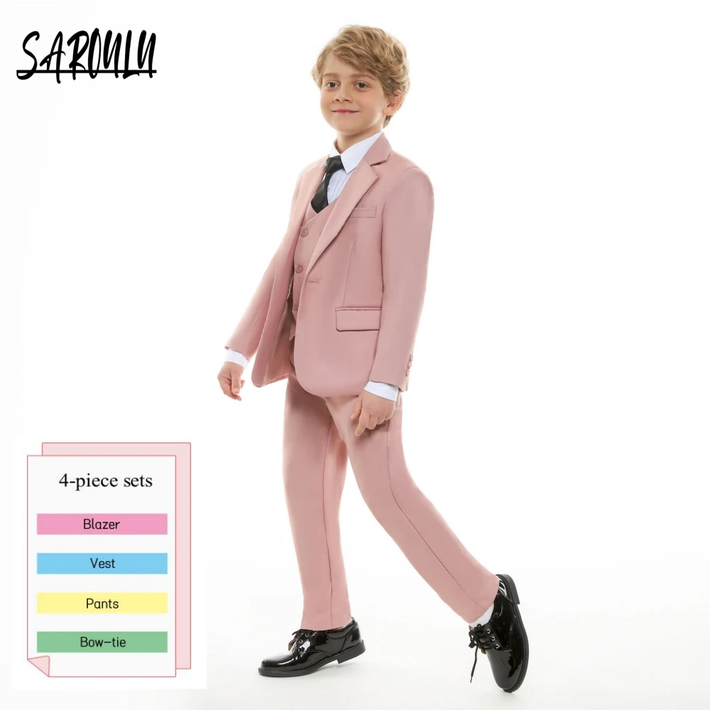 

Pink Fashion Four Pieces Suit for Aristocratic Boys Luxurious Classic Slim Fitting Clothing Formal School Costume