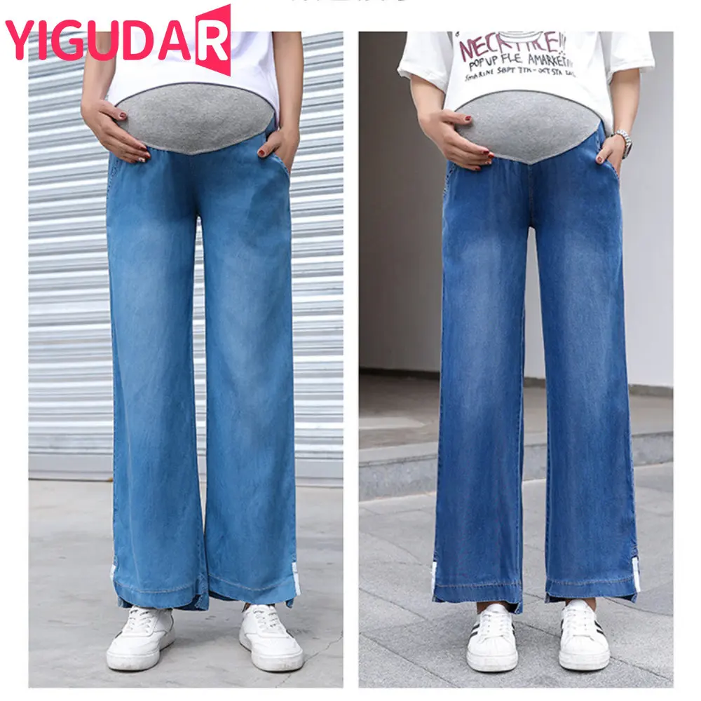 

Denim Maternity Jeans Wide Leg Loose Straight Spring High Waisted Casual Pants Clothes for Pregnant Women Pregnancy Trousers