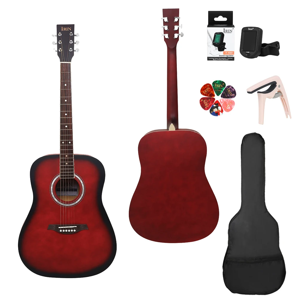 

IRIN Acoustic Guitar 21 Frets 41 Inch Basswood 6-string Guitarra Beginner Music Instrument with Bag Tuner Picks Capo Folk Guitar