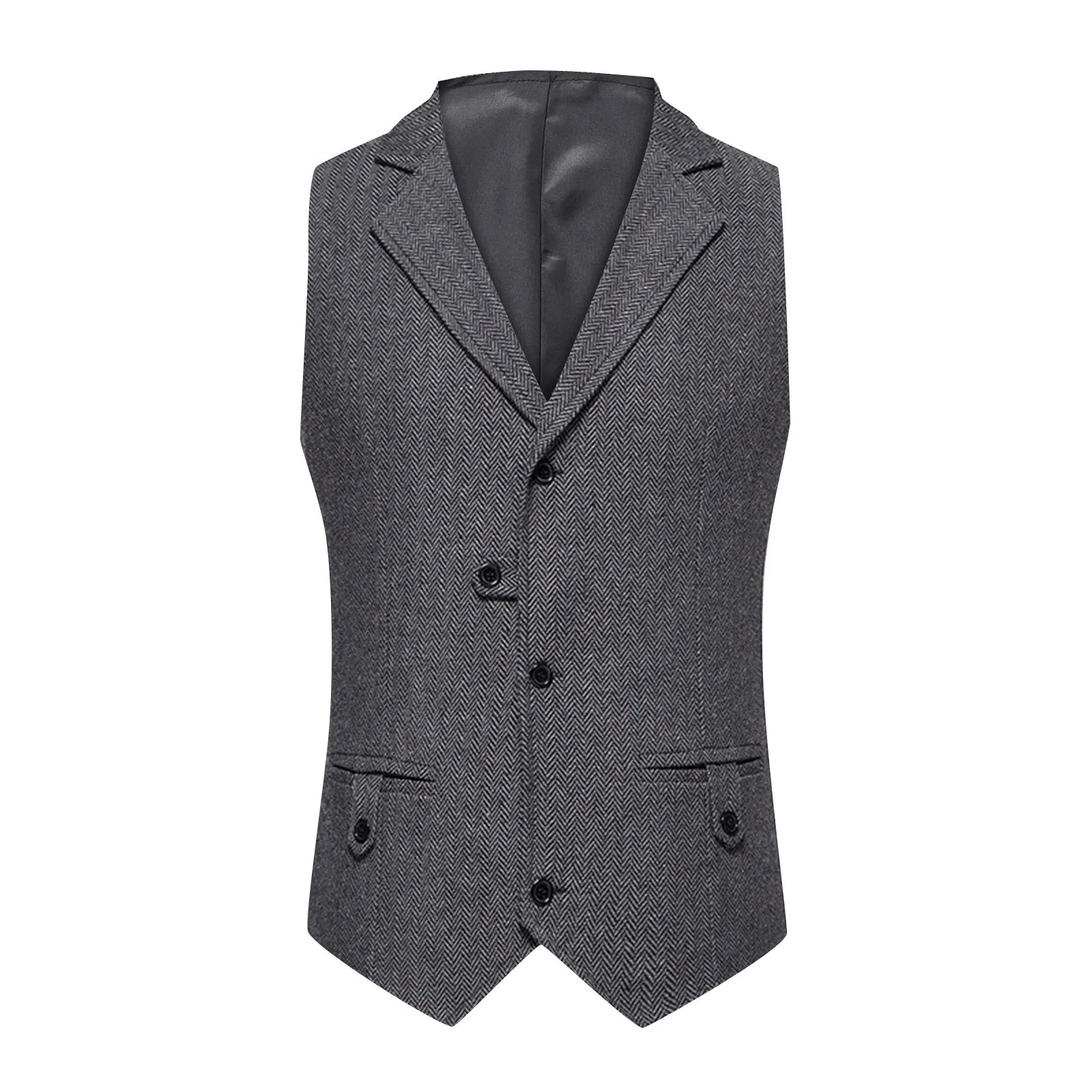 

Herringbone Men's Vests Casual Suit Vest Notch Lapel Single Breasted Waistcoat For Wedding Groomsmen Men Vest Business Dress