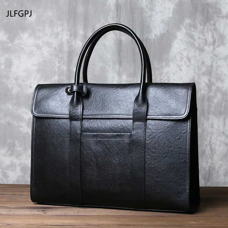 

Genuine Leather Computer Handbag Men's Vegetable Tanned Head Layer Cowhide Horizontal Style Business Fashion Briefcase