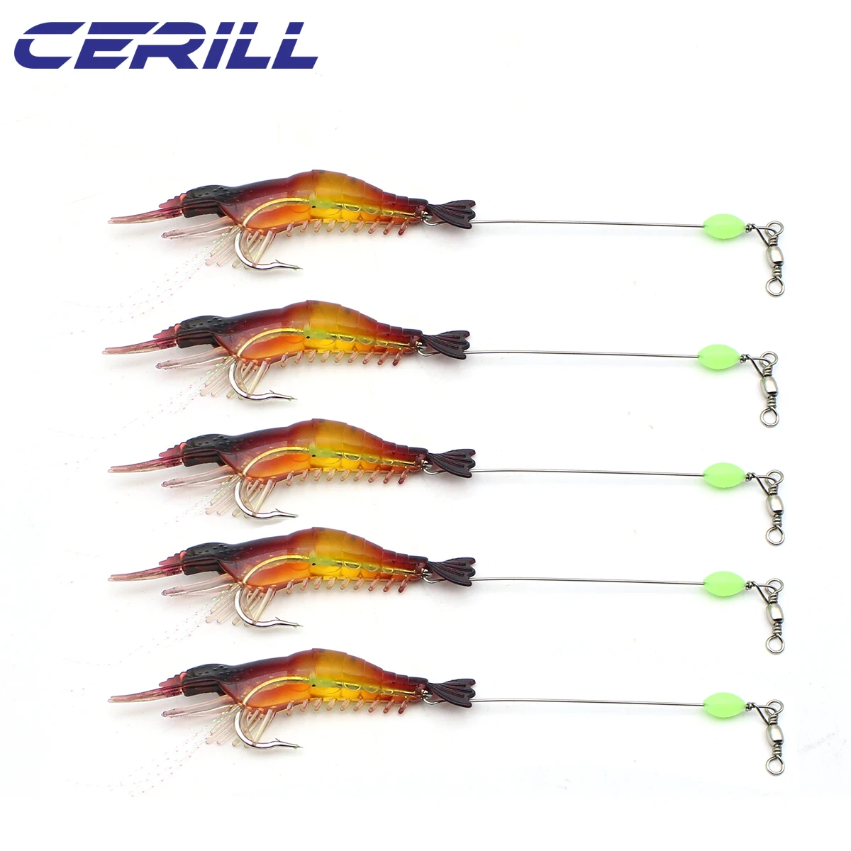 

Cerill 5 PCS 8cm 5.6g Artificial Shrimp Bait With Luminous Bead Swivels Soft Fishing Lure With Hook Silicone Rig Swimbait Tackle