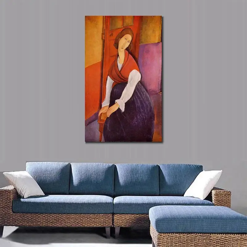 

Canvas Painting Amedeo Modigliani Artwork Jeanne Hebuterne (Aka in Front of A Door) Hand Painted High Quality