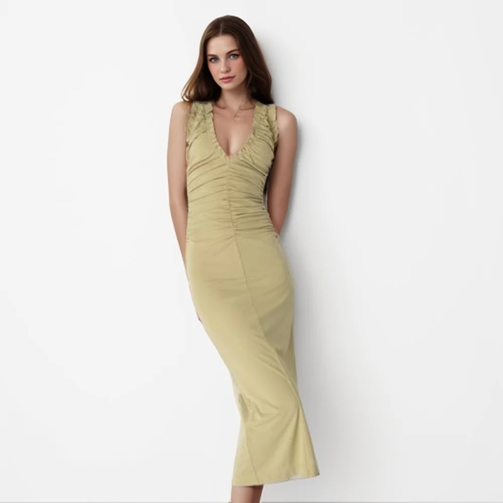 PB&ZA Women's 2024 Summer Elegant Pleated Design Elastic Slim Fit Bag Hip Split Sleeveless V-neck Dress
PB&ZA Women's 2024 Summer Elegant Pleated Design Elastic Slim Fit Bag Hip Split Sleeveless V-neck Dress