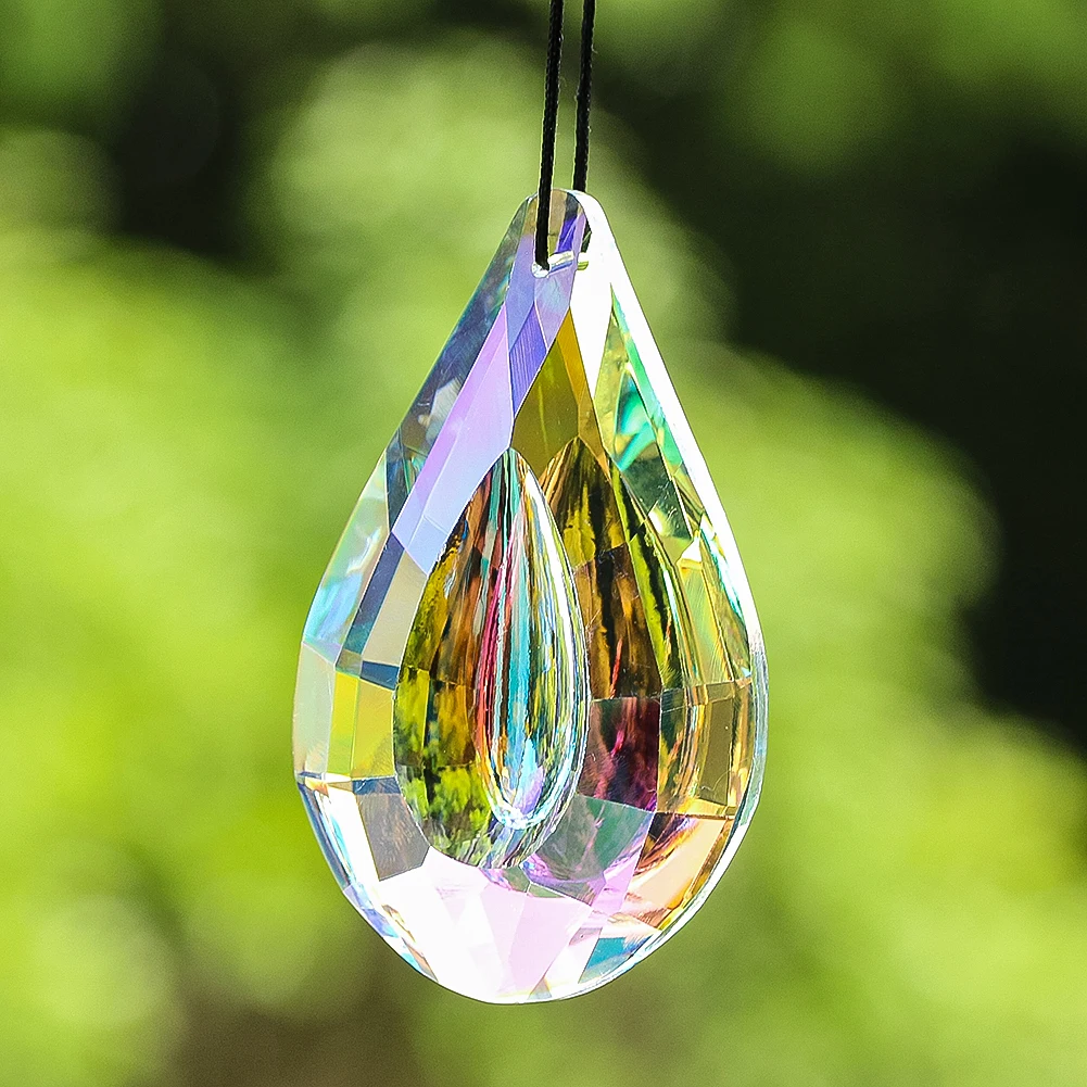 

76mm AB Teardrop Shape Crystal Pendant Glass Artwork Prism Faceted Sun Catcher Chandelier Wind Chime Accessory Garden Decoration